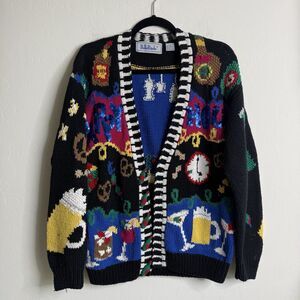 Vtg Belle Pointe Sweater SM Oversized Happy Hour Cardigan Eclectic Oktoberfest
